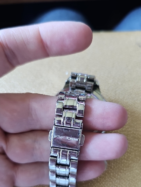 EUC Betsey Johnson Silver Tone Watch Pink Rhinestone Accents & Matching Bracelet main image 2